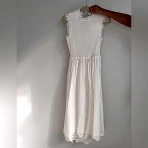 INA white eyelet cotton open back midi dress